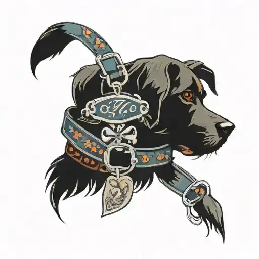 Dog Collar With Dog Tags With 4 Dog Names On It