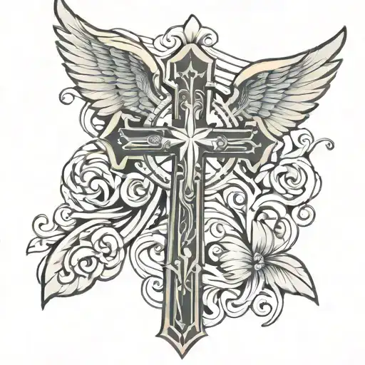 Male Christian Cross With Angel On Hand