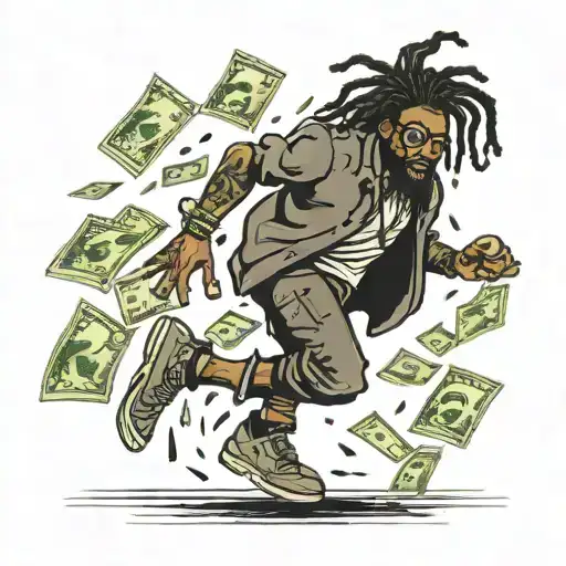 Yoboy Black Dread-head Running With Money Falling Throug Space