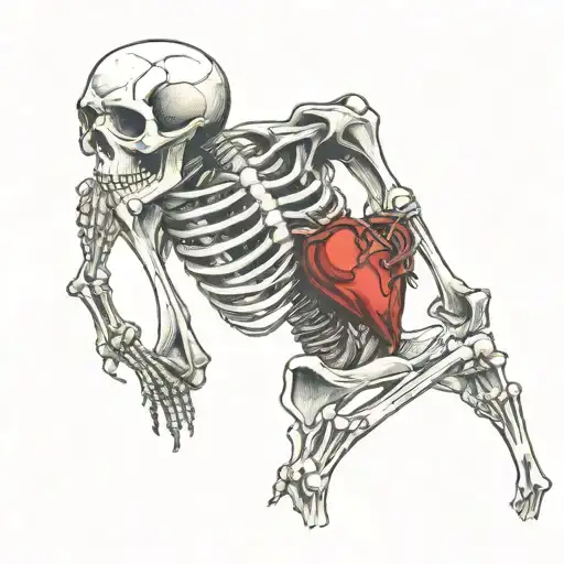 Broken Heart Skeleton Sitting