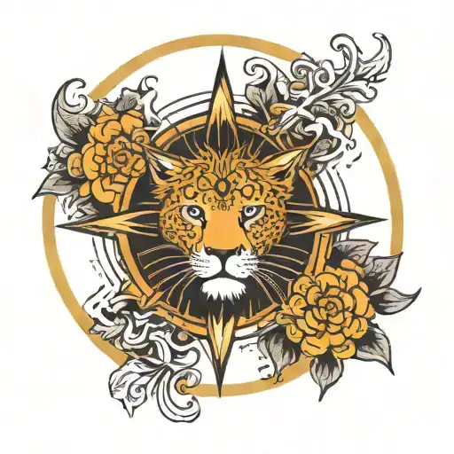 Round Full Sun Rays With Leo Inside The Sun Circle