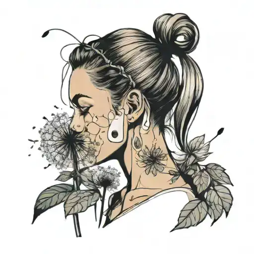 Girl With A Ponytail Making A Wish On A Dandelion Transforming