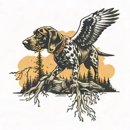 German Shorthaired Pointer Hunting A Bald Eagle In A Forest Fire