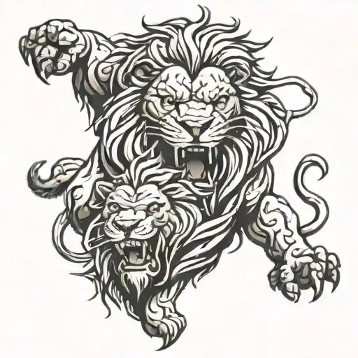 Big Lion With Small Lion Roaring