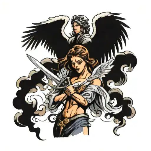 444 With Woman Angel Holding A Sword