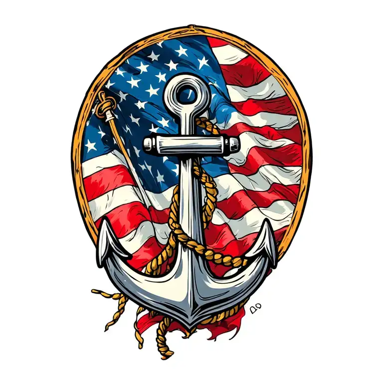 Navy Anchor And American Flag Intertwined