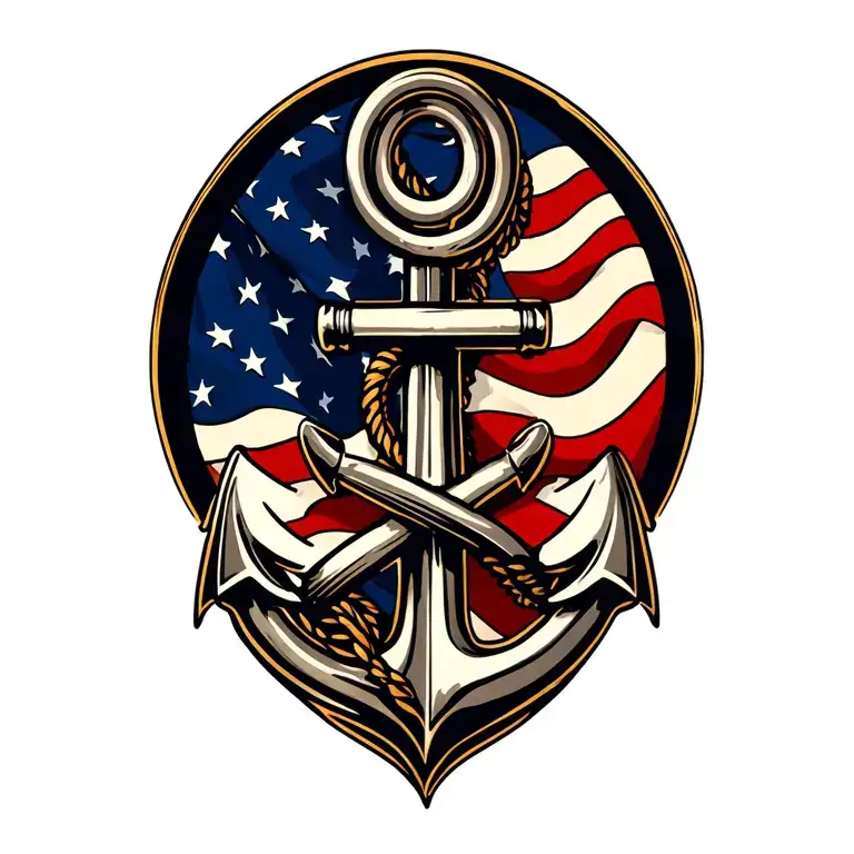 Navy Anchor And American Flag Intertwined Infinity Symbols