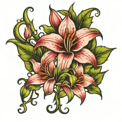 Vine And Lillies Growing