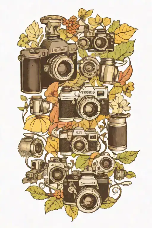 A Whimsical Collage Of Various Nature Photos Intertwined With Camera Gear