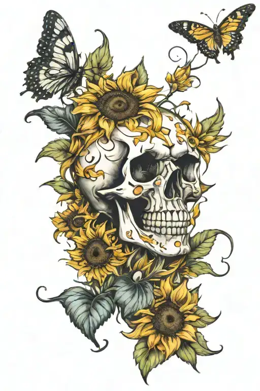 Skull And Sunflowers Growing