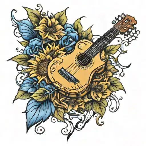 Guitar And Sonflower And Blue Color