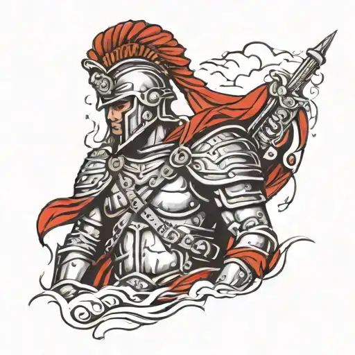 Roman Soldier Standing Guard In A Storm