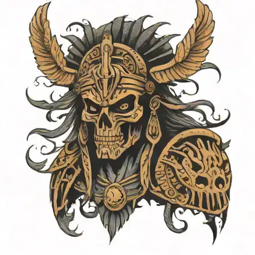 Gloomy Aztec God Of Death With The Appearance Of A Warrior