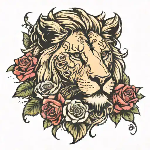 Lion And Roses