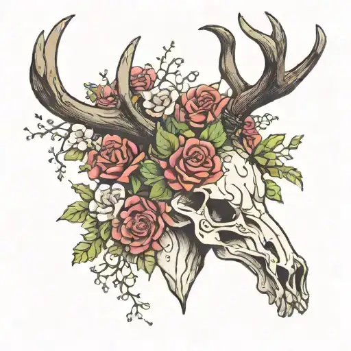 Stag Skull With Flowers