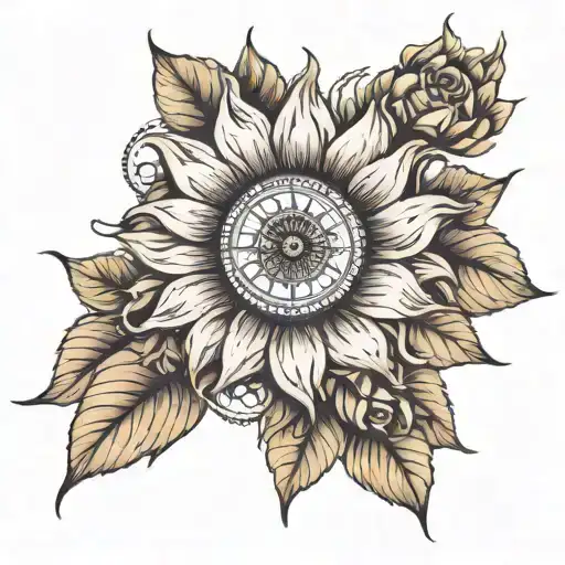 Sunflower With Rose Compass Design