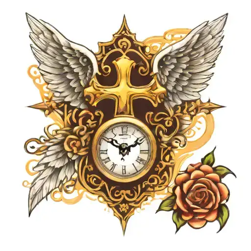 Angel Wings Cross Clock
