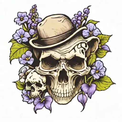 Bear Skull Rested Ontop Of A Bed Of Violets