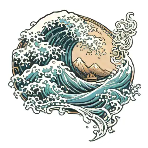 Japanese Sea Waves And Mountain