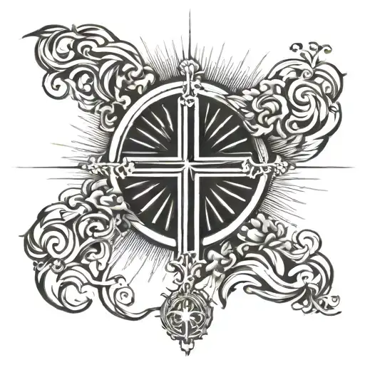 Cross On Chest With Sun Rays Radiating