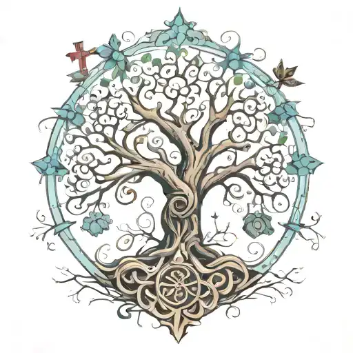 Family Tree With Cross Coming Put The Top