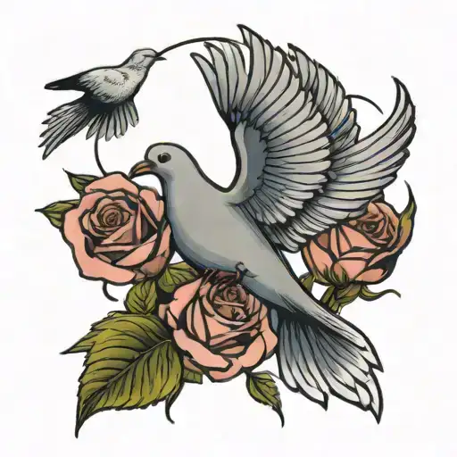 Roses With A Dove Flying In The Sky With A Rose In The Mouth