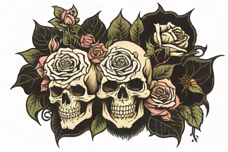 Skull And Roses Blooming