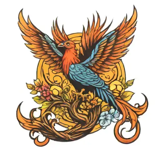 Phoenix And Tree Of Life Intertwined