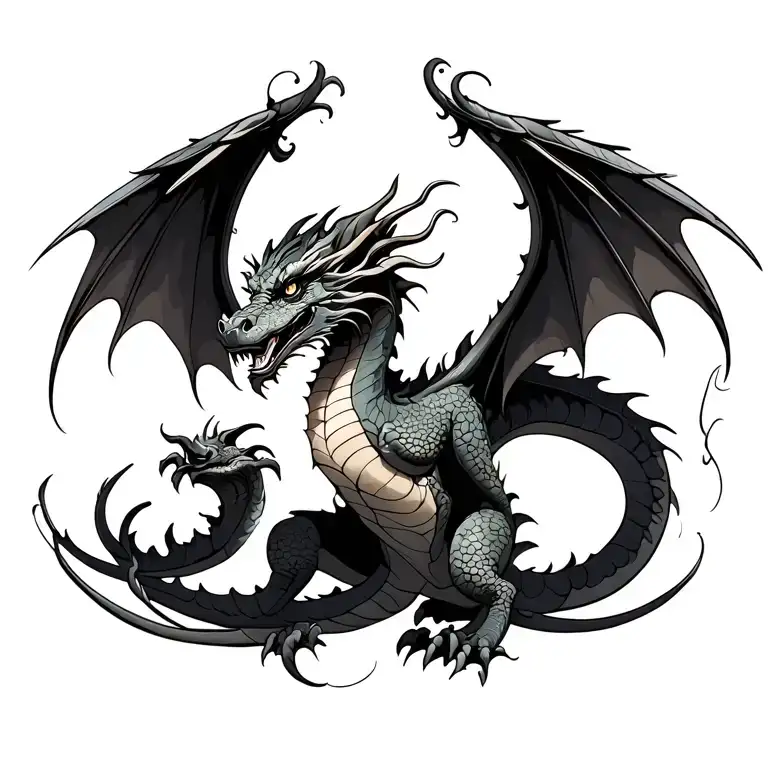 Feminine Dragon With Open Wings Flying