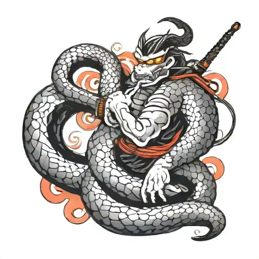 Samourai With Snake Coiled