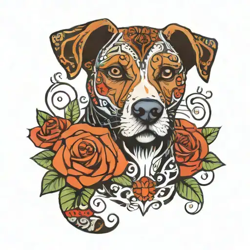 My Dog With Roses And Tribal Patterns