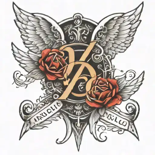2 Angel Wings And Central Letter Tattoo Design