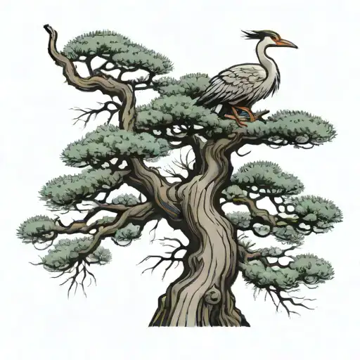 Pine Tree Bonsai And Crane