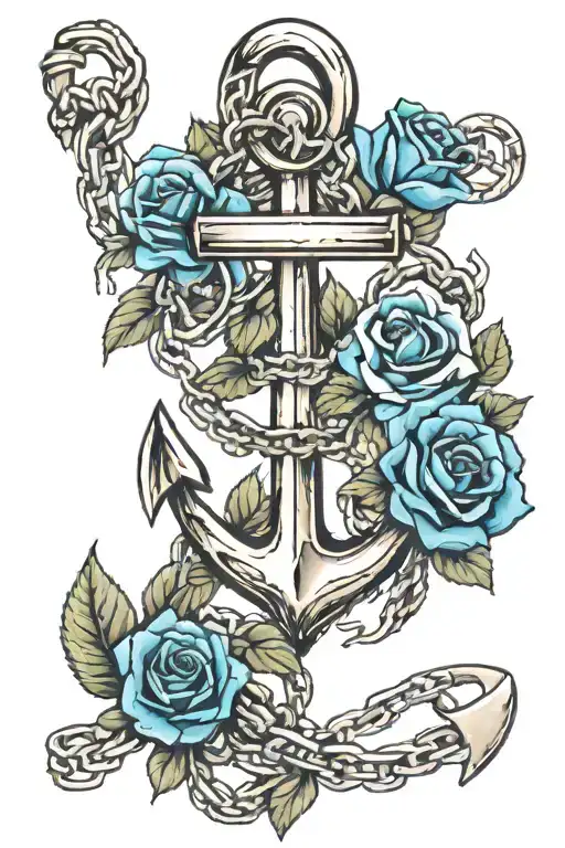 Anchor With Blue Roses And With Broken Chain