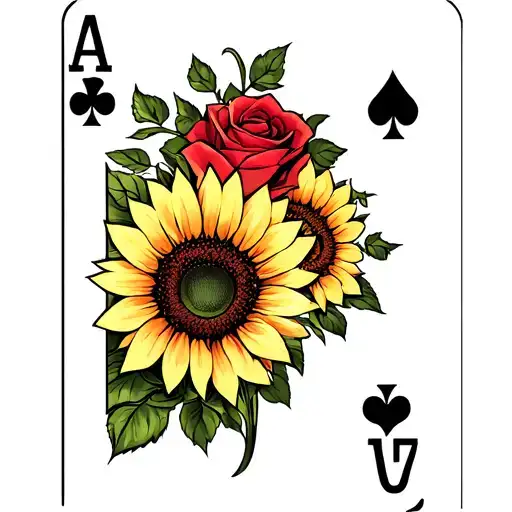 Poker Cards Sunflower And Roses
