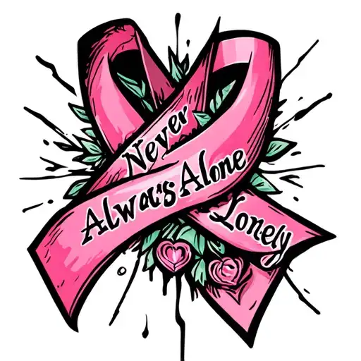 Never Alone Always Lonely Distressed Breast Cancer Ribbon