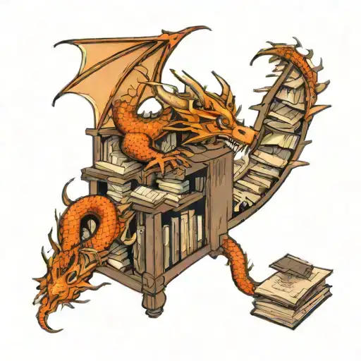 Dragon In A Library Shelf Filled
