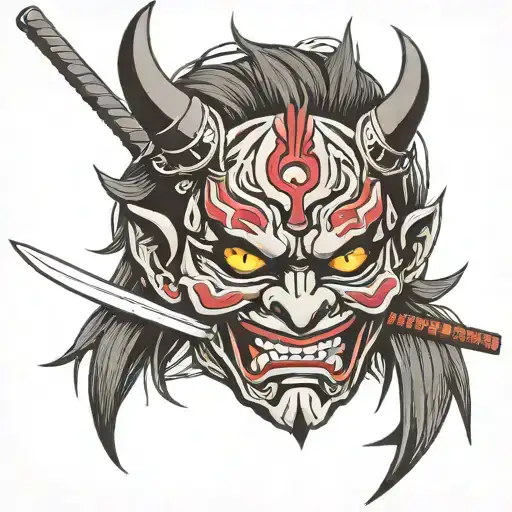 Broken Oni Mask With Katana