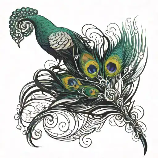 Peacock Feather With Flute And A Charater R Which Accommodate Caracter A Within