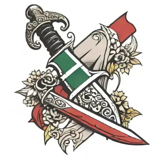 Scimitar Sword With Palestine Flag Intertwined