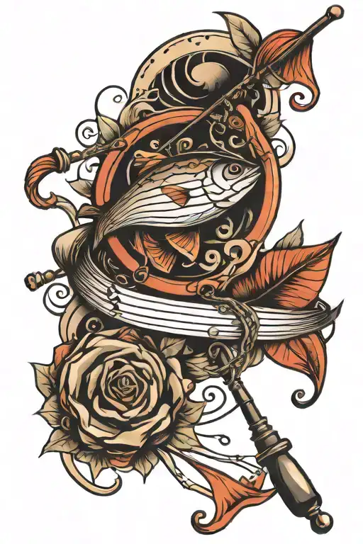 Fishing Pole And Music Note Intertwined