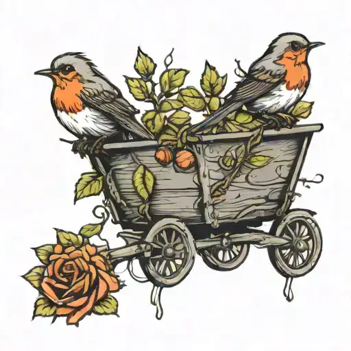 A Robin And A Rose On A Ebony Tree With A Wagon Wright