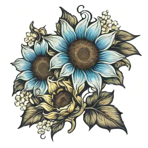 Sunflower Forget Me Not Flower Intertwined
