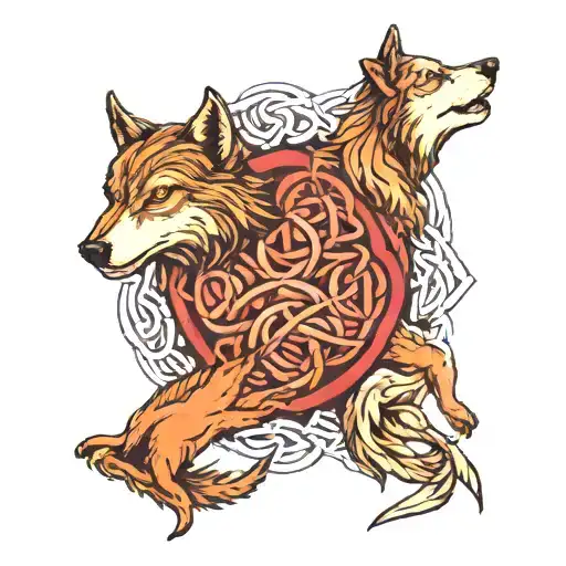 Three Wolfs In Celtic Knot Intertwined