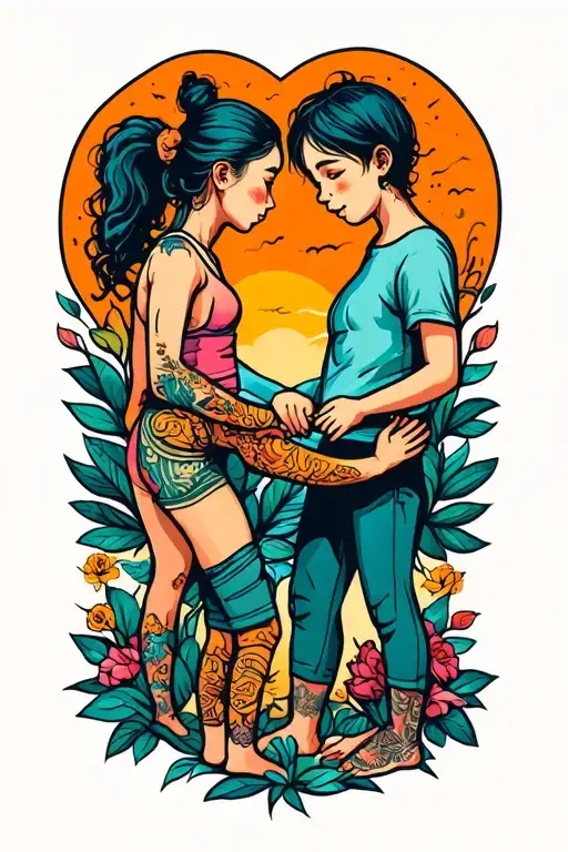 Parents Kids Line Figure Lifting Each Other