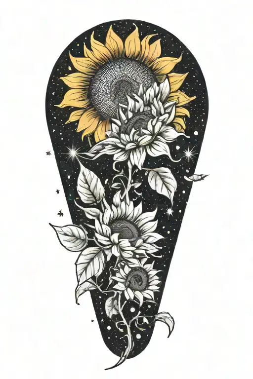 Sunflower Blooming In The Night Sky