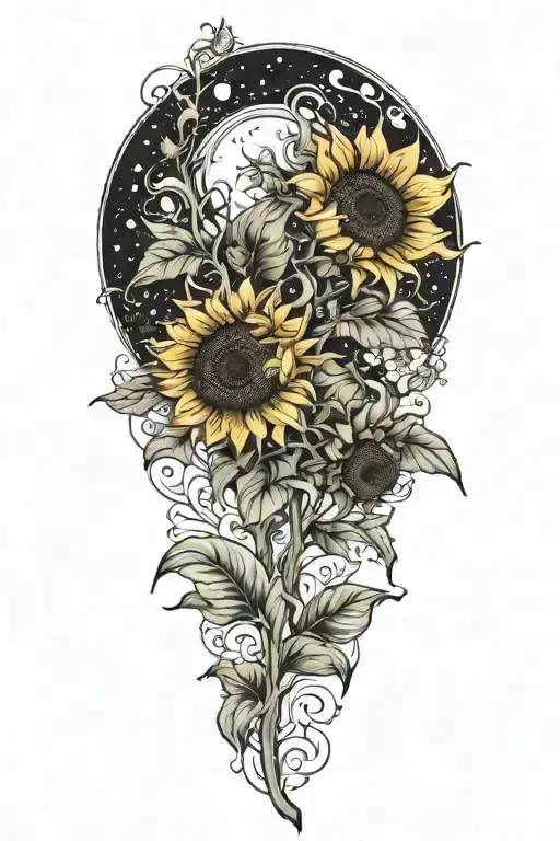 Sunflower Blooming In The Night Sky