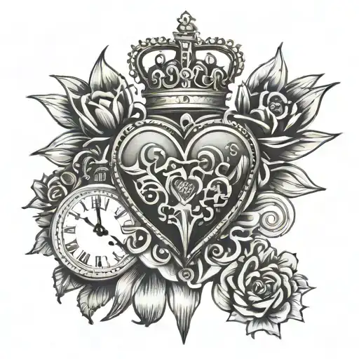 Heart Pocket Watch And Crown Above It