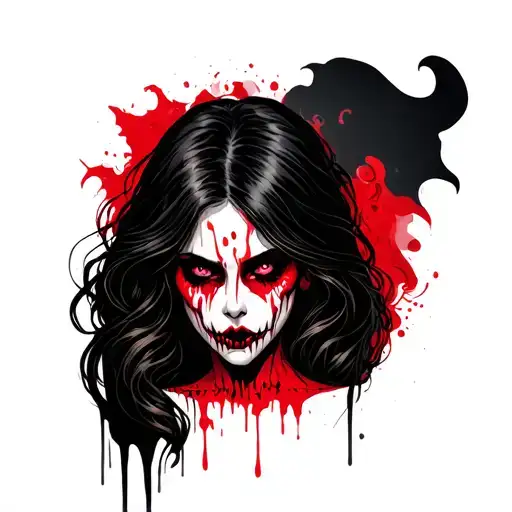 Scary Womans Face With Blood