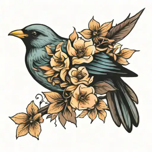 Bird And Flowers